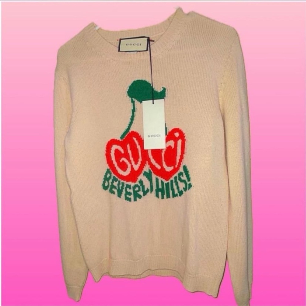 Gucci Beige Sweater with Red and Green Cherry Motif